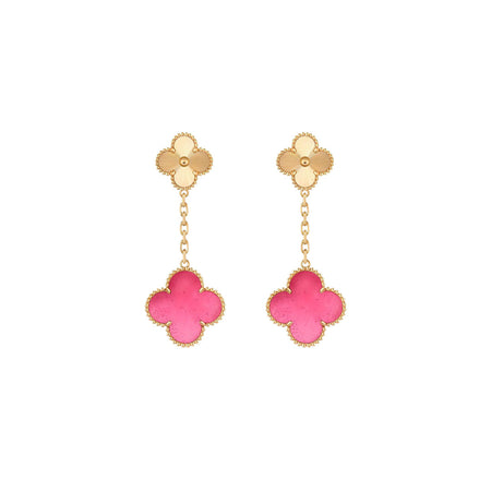 [Clover Jewelry]NEW CLOVER 2 MOTIF PINK ENAMEL EARRINGS