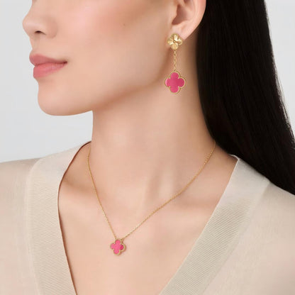 [Clover Jewelry]NEW CLOVER 2 MOTIF PINK ENAMEL EARRINGS