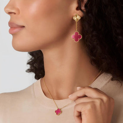 [Clover Jewelry]NEW CLOVER 2 MOTIF PINK ENAMEL EARRINGS