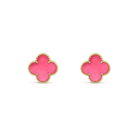 [Clover Jewelry]NEW CLOVER 15MM PINK ENAMEL STUD EARRINGS