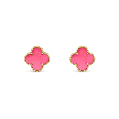 [Clover Jewelry]NEW CLOVER 15MM PINK ENAMEL STUD EARRINGS