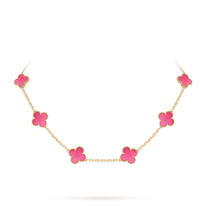 [Clover Jewelry]NEW CLOVER 10 MOTIFS PINK ENAMEL NECKLACE