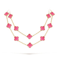 [Clover Jewelry]Clover Pink Enamel Necklace & Earring Jewelry Set
