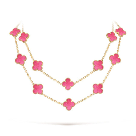 [Clover Jewelry] NEW CLOVER 20 MOTIFS PINK ENAMEL NECKLACE