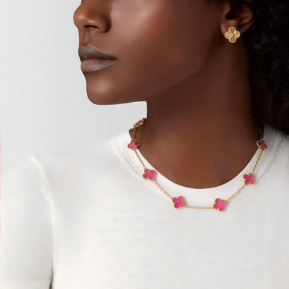 [Clover Jewelry]NEW CLOVER 10 MOTIFS PINK ENAMEL NECKLACE