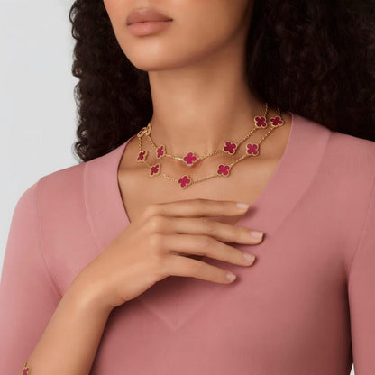 [Clover Jewelry] NEW CLOVER 20 MOTIFS PINK ENAMEL NECKLACE