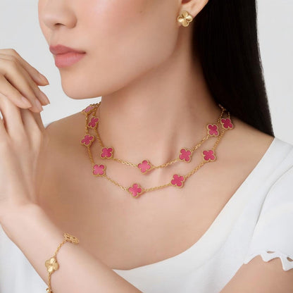 [Clover Jewelry] NEW CLOVER 20 MOTIFS PINK ENAMEL NECKLACE
