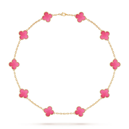 [Clover Jewelry]NEW CLOVER 10 MOTIFS PINK ENAMEL NECKLACE