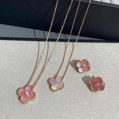 [Clover Jewelry]CLOVER MEDIUM 1 DIAMOND PINK EARRINGS