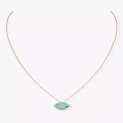 [Clover Jewelry]Lucky Eye Diamond Necklace in Rose Gold and Turquoise
