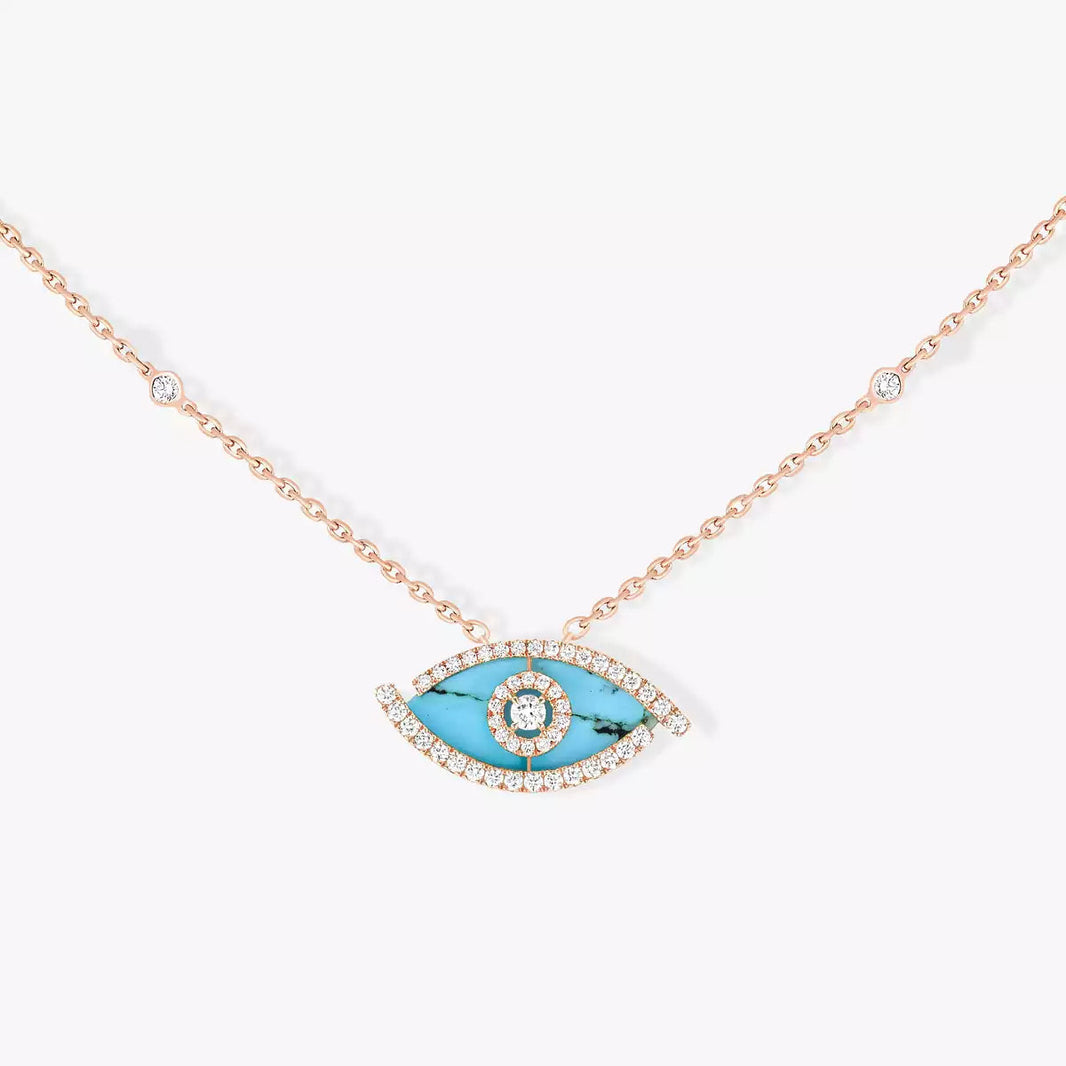 [Clover Jewelry]Lucky Eye Diamond Necklace in Rose Gold and Turquoise