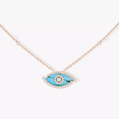 [Clover Jewelry]Lucky Eye Diamond Necklace in Rose Gold and Turquoise