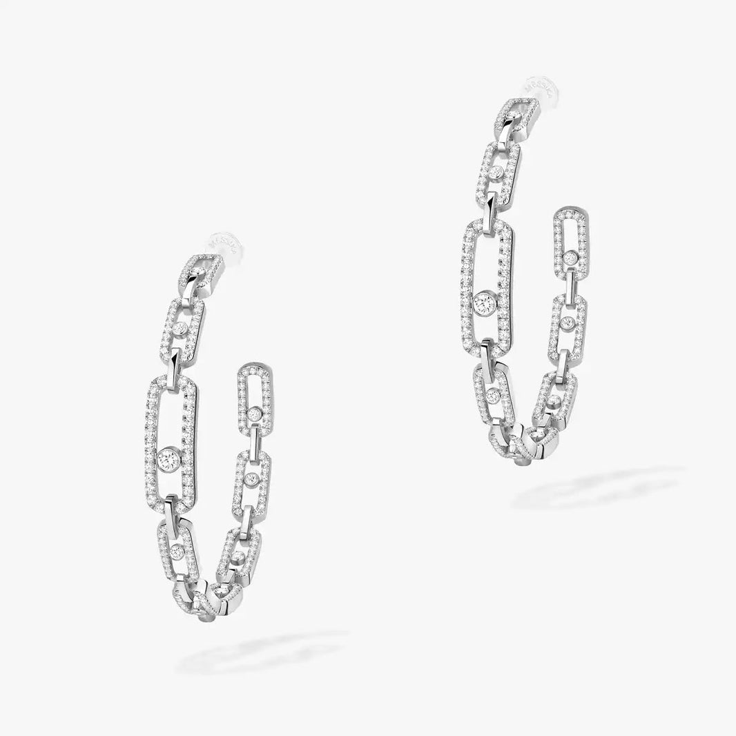 [[Clover Jewelry]Move Link Diamond Hoop Earrings