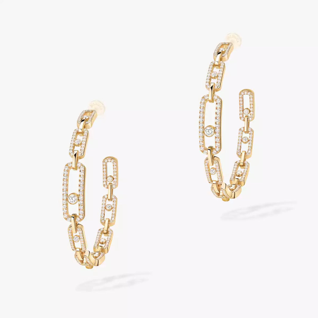 [[Clover Jewelry]Move Link Diamond Hoop Earrings