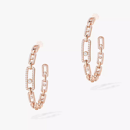 [[Clover Jewelry]Move Link Diamond Hoop Earrings