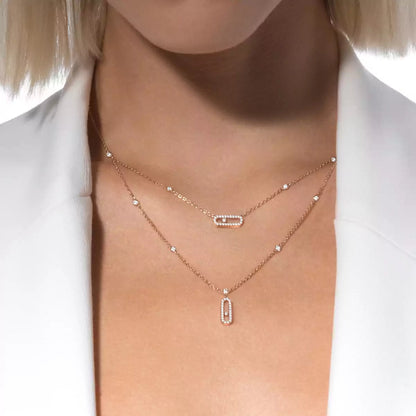 [Clover Jewelry]2 Rows Rose Gold Diamond Pave_ Necklace Move Uno