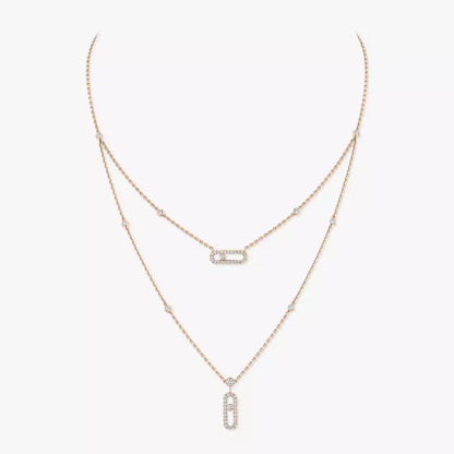 [Clover Jewelry]2 Rows Rose Gold Diamond Pave_ Necklace Move Uno