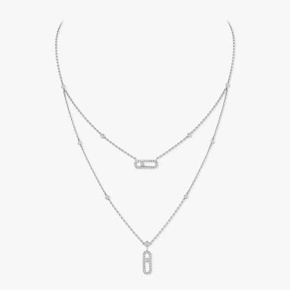[Clover Jewelry]2 Rows Rose Gold Diamond Pave_ Necklace Move Uno