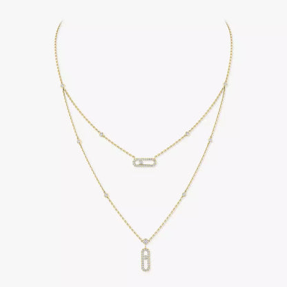 [Clover Jewelry]2 Rows Rose Gold Diamond Pave_ Necklace Move Uno