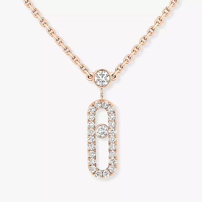 [Clover Jewelry]2 Rows Rose Gold Diamond Pave_ Necklace Move Uno