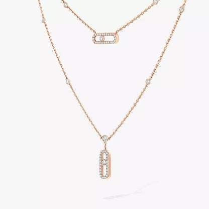 [Clover Jewelry]2 Rows Rose Gold Diamond Pave_ Necklace Move Uno