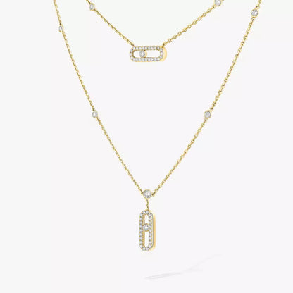 [Clover Jewelry]2 Rows Rose Gold Diamond Pave_ Necklace Move Uno