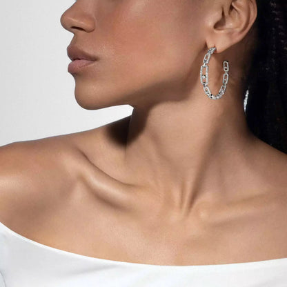 [[Clover Jewelry]Move Link Diamond Hoop Earrings