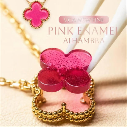 [Clover Jewelry]NEW CLOVER 15MM PINK ENAMEL NECKLACE