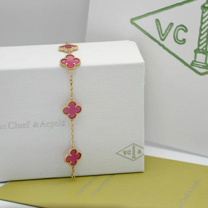 [Clover Jewelry]NEW CLOVER 5 MOTIFS PINK ENAMEL BRACELET