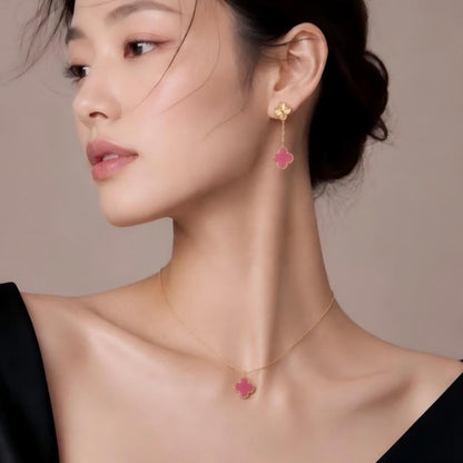 [Clover Jewelry]NEW CLOVER 15MM PINK ENAMEL NECKLACE