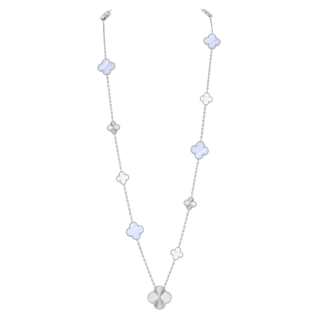 [Clover Jewelry]DETACHABLE CLOVER 15(11+4) FLOWER SILVER NECKLACE SET