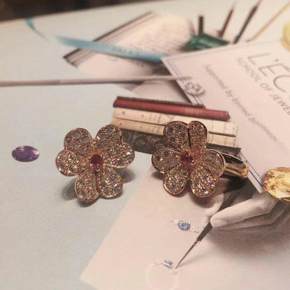 [Clover Jewelry]FRIVOLE PINK GOLD FLOWER DIAMOND EARRINGS
