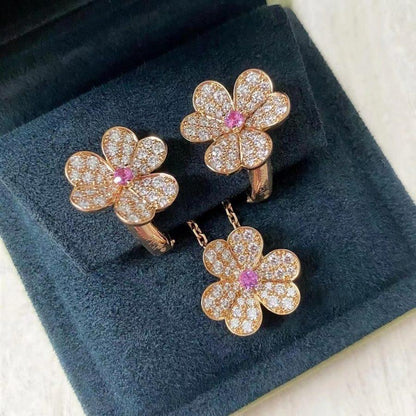 [Clover Jewelry]FRIVOLE PINK GOLD FLOWER DIAMOND EARRINGS