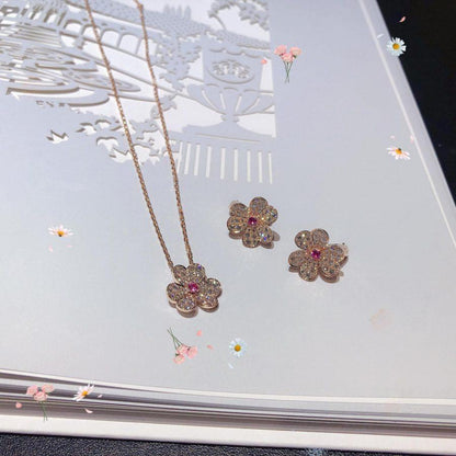 [Clover Jewelry]FRIVOLE PINK GOLD FLOWER DIAMOND EARRINGS
