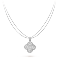 [Clover Jewelry]CLOVER 25MM SILVER FULL DIAMOND BIG CLOVER NECKLACE