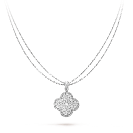 [Clover Jewelry]CLOVER 25MM SILVER FULL DIAMOND BIG CLOVER NECKLACE