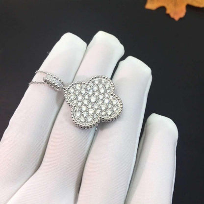 [Clover Jewelry]CLOVER 25MM SILVER FULL DIAMOND BIG CLOVER NECKLACE