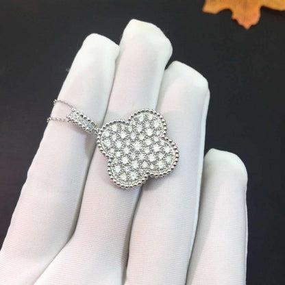 [Clover Jewelry]CLOVER 25MM SILVER FULL DIAMOND BIG CLOVER NECKLACE