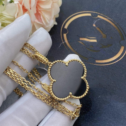 [Clover Jewelry]CLOVER 25MM GOLD ONYX BIG CLOVER NECKLACE