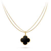 [Clover Jewelry]CLOVER 25MM GOLD ONYX BIG CLOVER NECKLACE