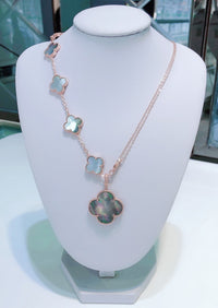 [Clover Jewelry]COMBINED BRACELET 5 MOTIFS AND NECKLACE DARK MOP ROSE GOLD